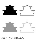 Chinese house silhouette Traditional Asian pagoda Japanese cathedral Facade icon outline set black grey color vector illustration flat style simple image. Chinese house silhouette Traditional Asian pagoda Japanese cathedral Facade icon outline set black grey color vector illustration flat style image. Стоковая иллюстрация, агентство Ingram Publishing / Фотобанк Лори