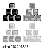 Pyramid crates Wooden boxs Containers icon outline set black grey color vector illustration flat style simple image. Pyramid crates Wooden boxs Containers icon outline set black grey color vector illustration flat style image. Стоковая иллюстрация, агентство Ingram Publishing / Фотобанк Лори