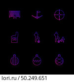 sports , games , atheletes , balls , fitness , football , fifa , russia , cricket , ball , bat , wicket, gym ,  tennis , running, race , hurdles , shoes , flag , icon, vector, design,  flat,  collection, style, creative,  icons. Стоковая иллюстрация, агентство Ingram Publishing / Фотобанк Лори