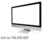 Computer monitor with blank mockup screen for work and play games on a white background with copy space.. Computer display with blank mockup screen on white background. Стоковое фото, агентство Ingram Publishing / Фотобанк Лори