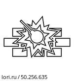 Working demolish machine on building construction Destroying brick wall with metal ball Wrecking house home concepting icon outline black color vector illustration flat style simple image. Working demolish machine on building construction Destroying brick wall with metal ball Wrecking house home concepting icon outline black color vector illustration flat style image. Стоковая иллюстрация, агентство Ingram Publishing / Фотобанк Лори