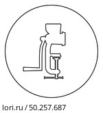 Manual mincer Meat grinder Vintage kitchen equipment Mill Shredder icon in circle round outline black color vector illustration flat style simple image. Manual mincer Meat grinder Vintage kitchen equipment Mill Shredder icon in circle round outline black color vector illustration flat style image. Стоковая иллюстрация, агентство Ingram Publishing / Фотобанк Лори