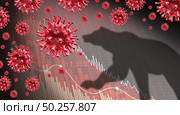 Coronavirus financial crisis and slumping stock market business concept due to a virus pandemic causing a market crash and stock selloff as an economic downturn with 3D illustration elements. Стоковое фото, агентство Ingram Publishing / Фотобанк Лори
