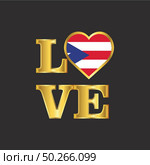 Love typography Puerto Rico flag design vector Gold lettering. Стоковая иллюстрация, агентство Ingram Publishing / Фотобанк Лори