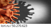 Social pandemic virus Infectious disease background as the public or community transmission exposure of coronavirus or influenza concept as infected people with 3D illustration elements. Стоковое фото, агентство Ingram Publishing / Фотобанк Лори