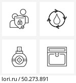 4 Interface Line Icon Set of modern symbols on user profile protection, chest, drop, hand cream, loot Vector Illustration. Стоковая иллюстрация, агентство Ingram Publishing / Фотобанк Лори