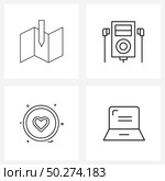 Mobile UI Line Icon Set of 4 Modern Pictograms of design, user interface, idea, music, liked Vector Illustration. Стоковая иллюстрация, агентство Ingram Publishing / Фотобанк Лори