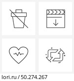 Simple Set of 4 Line Icons such as delete; beat; disable; movie; healthcare Vector Illustration. Стоковая иллюстрация, агентство Ingram Publishing / Фотобанк Лори