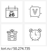Isolated Symbols Set of 4 Simple Line Icons of day; v; Jan; alp abates; gift Vector Illustration. Стоковая иллюстрация, агентство Ingram Publishing / Фотобанк Лори