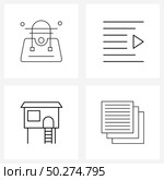 Isolated Symbols Set of 4 Simple Line Icons of fashion, tree house, indent, text, documents Vector Illustration. Стоковая иллюстрация, агентство Ingram Publishing / Фотобанк Лори