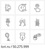 Pixel Perfect Set of 9 Vector Line Icons such as love, cheers, panic, sweet, cone Vector Illustration. Стоковая иллюстрация, агентство Ingram Publishing / Фотобанк Лори