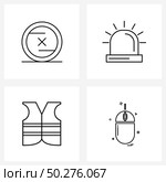 UI Set of 4 Basic Line Icons of cancel; safety; circle; light; vest Vector Illustration. Стоковая иллюстрация, агентство Ingram Publishing / Фотобанк Лори