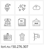 Modern Style Set of 9 line Pictograph Grid based faq, tourism, cloud, ski, cableway Vector Illustration. Стоковая иллюстрация, агентство Ingram Publishing / Фотобанк Лори