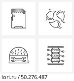 Modern Style Set of 4 line Pictograph Grid based ds card; tools; memory card; nature; data Vector Illustration. Стоковая иллюстрация, агентство Ingram Publishing / Фотобанк Лори