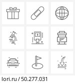 Set of 9 Simple Line Icons for Web and Print such as glucometer, checker, globe, blood, science Vector Illustration. Стоковая иллюстрация, агентство Ingram Publishing / Фотобанк Лори