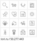 16 Universal Line Icon Pixel Perfect Symbols of rating, media, travel, TV, round Vector Illustration. Стоковая иллюстрация, агентство Ingram Publishing / Фотобанк Лори