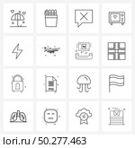 16 Universal Line Icons for Web and Mobile wireless, microwave, work, cooking, remove Vector Illustration. Стоковая иллюстрация, агентство Ingram Publishing / Фотобанк Лори