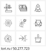 Stock Vector Icon Set of 9 Line Symbols for money, rec, rocket, button, ui Vector Illustration. Стоковая иллюстрация, агентство Ingram Publishing / Фотобанк Лори