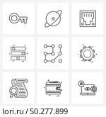 Universal Symbols of 9 Modern Line Icons of pattern, user interface, Ethernet, menu, menu Vector Illustration. Стоковая иллюстрация, агентство Ingram Publishing / Фотобанк Лори