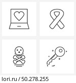 Pixel Perfect Set of 4 Vector Line Icons such as laptop; skull; heart; medial; bones Vector Illustration. Стоковая иллюстрация, агентство Ingram Publishing / Фотобанк Лори