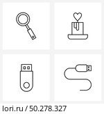 Modern Vector Line Illustration of 4 Simple Line Icons of search, storage, candle, valentine, usb cable Vector Illustration. Стоковая иллюстрация, агентство Ingram Publishing / Фотобанк Лори