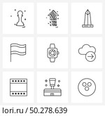 Set of 9 Modern Line Icons of hobby, activities, center, warn, flag Vector Illustration. Стоковая иллюстрация, агентство Ingram Publishing / Фотобанк Лори