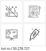 Line Icon Set of 4 Modern Symbols of interdiction; pencil; investment; business; education Vector Illustration. Стоковая иллюстрация, агентство Ingram Publishing / Фотобанк Лори
