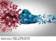 Virus Antibody and Immunoglobulin concept as antibodies attacking contagious virus cells and pathogens as a 3D illustration. Стоковое фото, агентство Ingram Publishing / Фотобанк Лори