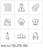 9 Editable Vector Line Icons and Modern Symbols of fashion, cloud data preferences, map, cloud configuration, food Vector Illustration. Стоковая иллюстрация, агентство Ingram Publishing / Фотобанк Лори
