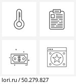 Pixel Perfect Set of 4 Vector Line Icons such as fire place, dollar, firefighter, documents, web Vector Illustration. Стоковая иллюстрация, агентство Ingram Publishing / Фотобанк Лори