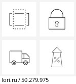 4 Interface Line Icon Set of modern symbols on layout, trading, lock, security, increased Vector Illustration. Стоковая иллюстрация, агентство Ingram Publishing / Фотобанк Лори
