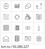16 Universal Icons Pixel Perfect Symbols of website, pins, chat, navigation, map Vector Illustration. Стоковая иллюстрация, агентство Ingram Publishing / Фотобанк Лори