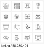 16 Interface Line Icon Set of modern symbols on pantheon, building, home, machine, crane Vector Illustration. Стоковая иллюстрация, агентство Ingram Publishing / Фотобанк Лори