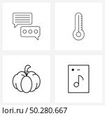 4 Universal Line Icons for Web and Mobile bubble, pumpkin, feedback, mercury thermometer, meal Vector Illustration. Стоковая иллюстрация, агентство Ingram Publishing / Фотобанк Лори