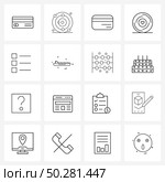Set of 16 Modern Line Icons of weapon, army, debit card, organization, bullet Vector Illustration. Стоковая иллюстрация, агентство Ingram Publishing / Фотобанк Лори