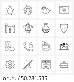 Set of 16 Line Icon Signs and Symbols of internet, networks, sun, locked, protected website Vector Illustration. Стоковая иллюстрация, агентство Ingram Publishing / Фотобанк Лори