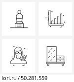 Modern Style Set of 4 line Pictograph Grid based actor award, profile, Oscar award, business, bathroom Vector Illustration. Стоковая иллюстрация, агентство Ingram Publishing / Фотобанк Лори