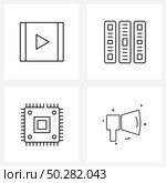 Simple Set of 4 Line Icons such as YouTube, processor, file, component, speaker Vector Illustration. Стоковая иллюстрация, агентство Ingram Publishing / Фотобанк Лори