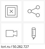 Set of 4 Line Icon Signs and Symbols of box, highlighter, share, camera, pen Vector Illustration. Стоковая иллюстрация, агентство Ingram Publishing / Фотобанк Лори