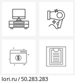Mobile UI Line Icon Set of 4 Modern Pictograms of table, website, furniture, hair blower, dollar Vector Illustration. Стоковая иллюстрация, агентство Ingram Publishing / Фотобанк Лори