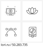 UI Set of 4 Basic Line Icons of screen, tool, monitor screen, beach, contact book Vector Illustration. Стоковая иллюстрация, агентство Ingram Publishing / Фотобанк Лори