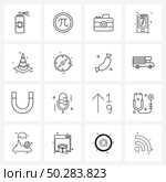 Stock Vector Icon Set of 16 Line Symbols for diversion, cone, movie camcorder, smart phone, mobile Vector Illustration. Стоковая иллюстрация, агентство Ingram Publishing / Фотобанк Лори