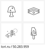 Stock Vector Icon Set of 4 Line Symbols for fungus, coin, plates, money, ice-cream Vector Illustration. Стоковая иллюстрация, агентство Ingram Publishing / Фотобанк Лори