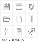 Set of 9 Simple Line Icons of data, document, coordinates, computer, directory Vector Illustration. Стоковая иллюстрация, агентство Ingram Publishing / Фотобанк Лори