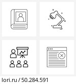 UI Set of 4 Basic Line Icons of book, work, lamp, marketing, cancel Vector Illustration. Стоковая иллюстрация, агентство Ingram Publishing / Фотобанк Лори
