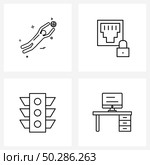 Mobile UI Line Icon Set of 4 Modern Pictograms of sports, traffic light, basketball, raj, office desk Vector Illustration. Стоковая иллюстрация, агентство Ingram Publishing / Фотобанк Лори