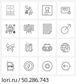 16 Universal Line Icons for Web and Mobile internet, watch, tooth, payment, accepted Vector Illustration. Стоковая иллюстрация, агентство Ingram Publishing / Фотобанк Лори