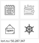Pixel Perfect Set of 4 Vector Line Icons such as calendar, signaling, fashion, commerce, wheel Vector Illustration. Стоковая иллюстрация, агентство Ingram Publishing / Фотобанк Лори