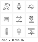 9 Universal Line Icons for Web and Mobile baggage, mkv, microphone, video, eye Vector Illustration. Стоковая иллюстрация, агентство Ingram Publishing / Фотобанк Лори