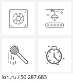Simple Set of 4 Line Icons such as corrective lens, jar, shutter, industrial, eat Vector Illustration. Стоковая иллюстрация, агентство Ingram Publishing / Фотобанк Лори